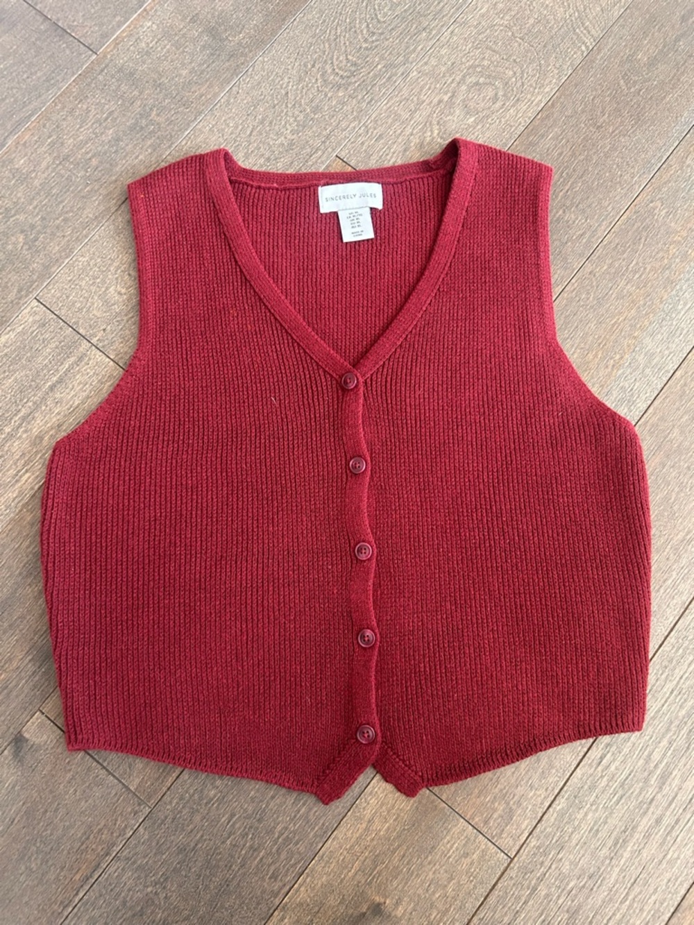XL‎ Sincerly Jules Women's V-Neck Button-Front Sweater Vest - Wine Red